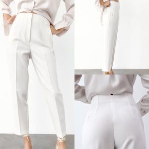 Nwt Zara white off white high waisted trousers pant notch pleat front blogger